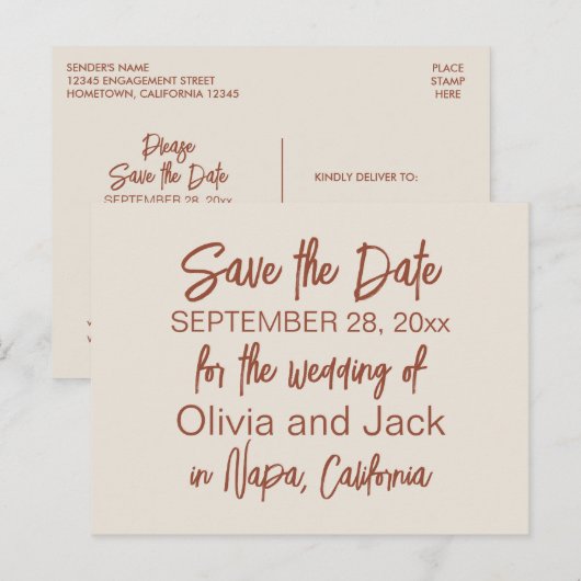 Modern Boho Minimalistisch Save the Date Postkarte (Vorne/Hinten)