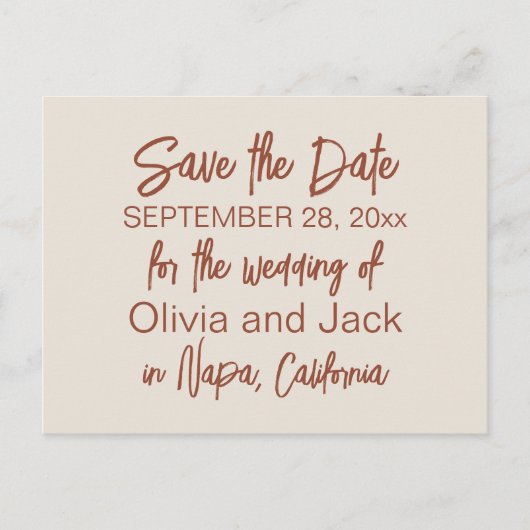 Modern Boho Minimalistisch Save the Date Postkarte (Vorderseite)