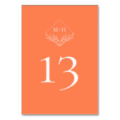 Modern Boho Monogram Coral Pink Orange Wedding Tischnummer (Rückseite)