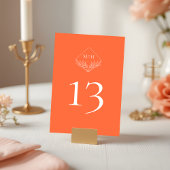 Modern Boho Monogram Coral Pink Orange Wedding Tischnummer