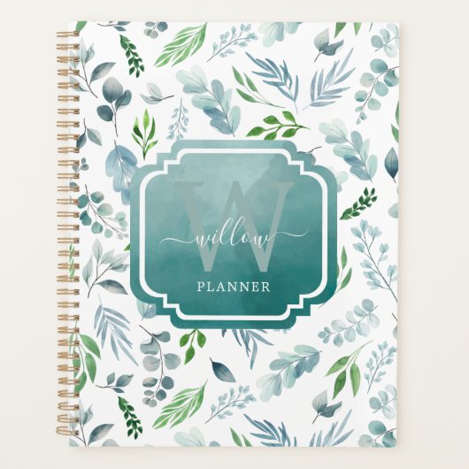 Modern Boho Monogram Greenery Eucalyptus Foliage Planer (Vorderseite)