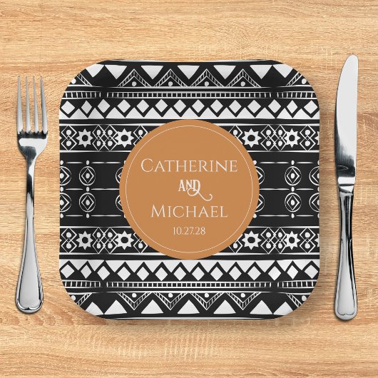 Modern Boho Muster Burnt Orange Wedding Pappteller