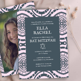 Modern Boho Muster Custom Foto Bat Bar Mitzvah Einladung