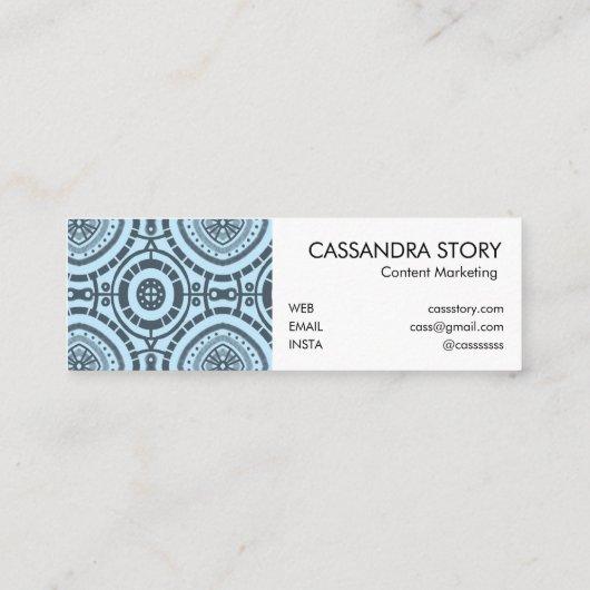 Modern Boho Muster Denim Blue Mini Visitenkarte (Rückseite)