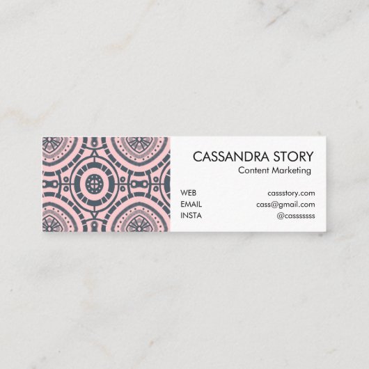 Modern Boho Muster Denim Blue Pink Mini Visitenkarte (Rückseite)