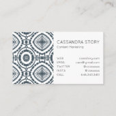 Modern Boho Muster Denim Blue Visitenkarte (Rückseite)