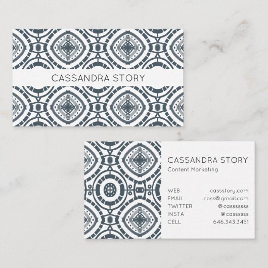 Modern Boho Muster Denim Blue Visitenkarte (Vorne/Hinten)