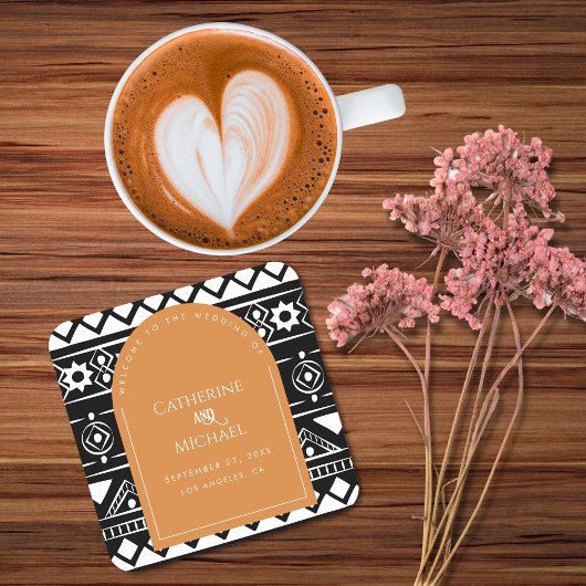 Modern Boho Muster Wedding Arch Burnt Orange Rechteckiger Pappuntersetzer