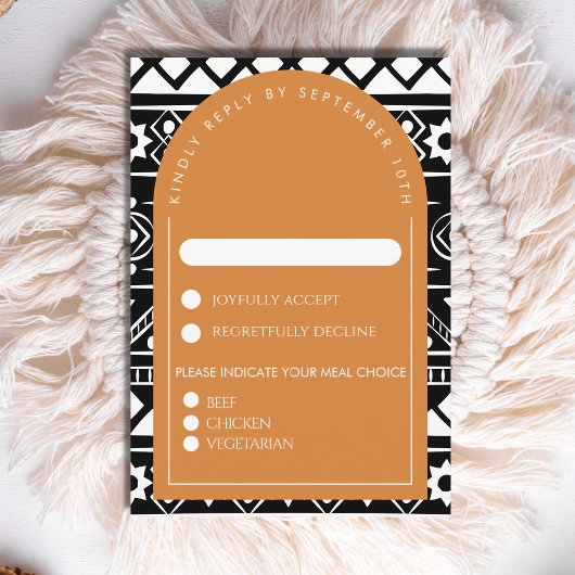 Modern Boho Muster Wedding Arch Burnt Orange RSVP Karte
