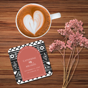 Modern Boho Muster Wedding Arch Coral Rechteckiger Pappuntersetzer