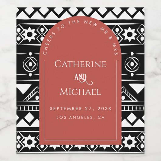 Modern Boho Muster Wedding Arch Coral Weinetikett (Einzelnes Label)