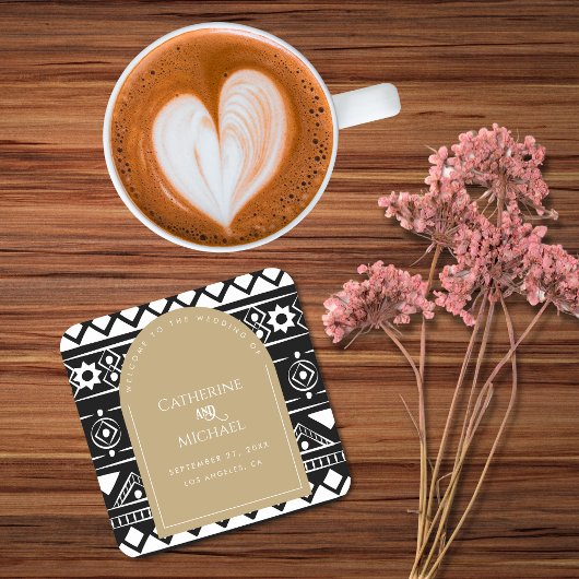 Modern Boho Muster Wedding Arch Gold Rechteckiger Pappuntersetzer