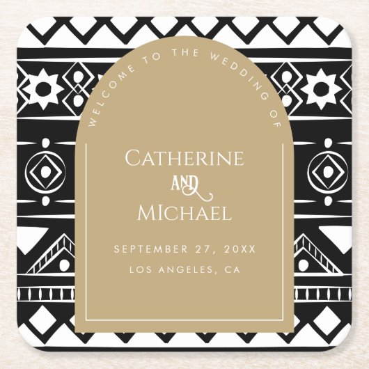 Modern Boho Muster Wedding Arch Gold Rechteckiger Pappuntersetzer (Vorderseite)