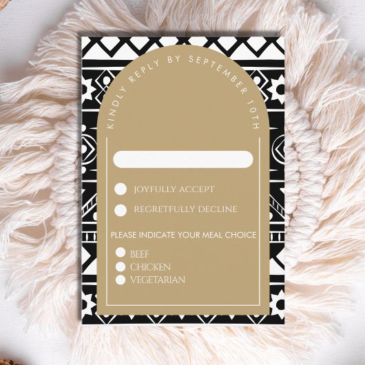 Modern Boho Muster Wedding Arch Gold RSVP Karte