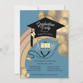 Modern Boho Neutral Arc Blue Nurse Grad Party Einladung