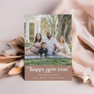 Modern Boho Neutral Mocha Foto Neue Jahre Feiertagskarte