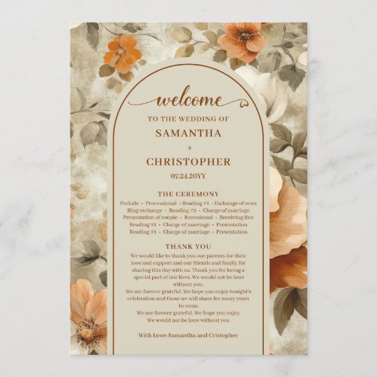 Modern Boho Neutral Rust Beige Sage Floral Program Programm (Vorderseite)