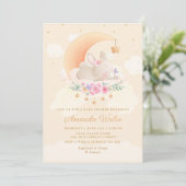 Modern Boho Niedlich Watercolor Bunny Girl Babydus Einladung (Stehend Vorderseite)