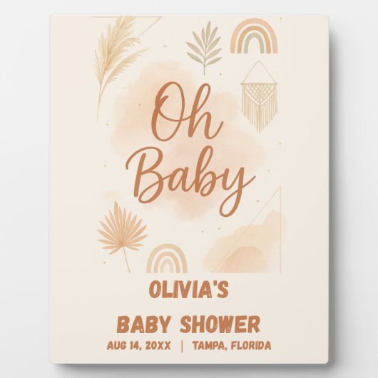 Modern Boho Oh Baby Baby Shower Fotoplatte (Vorderseite)