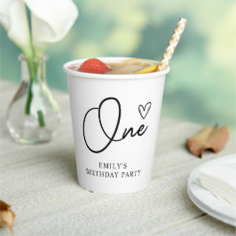 Modern Boho One Heart First Birthday Pappbecher