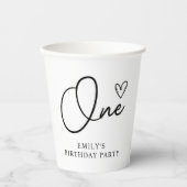 Modern Boho One Heart First Birthday Pappbecher (Vorderseite)