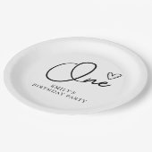 Modern Boho One Heart First Birthday Pappteller (Schrägansicht)
