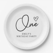 Modern Boho One Heart First Birthday Pappteller (Vorderseite)