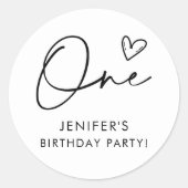 Modern Boho One Heart First Birthday Runder Aufkleber (Vorderseite)