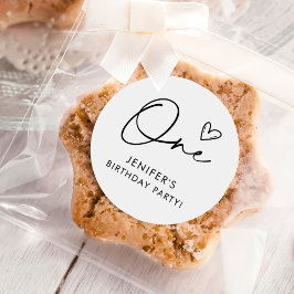 Modern Boho One Heart First Birthday Runder Aufkleber