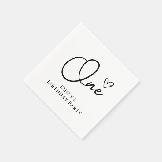 Modern Boho One Heart First Birthday Serviette (Ecke)