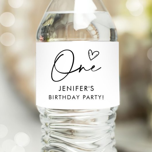 Modern Boho One Heart First Birthday Wasserflaschenetikett