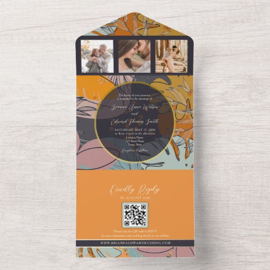 Modern Boho Orange Wedding All In One Einladung (Innen Boden)