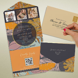 Modern Boho Orange Wedding All In One Einladung