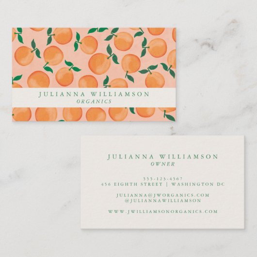Modern Boho Orangen Zitrusfrüchte Rosa Grün Visitenkarte (Vorne/Hinten)