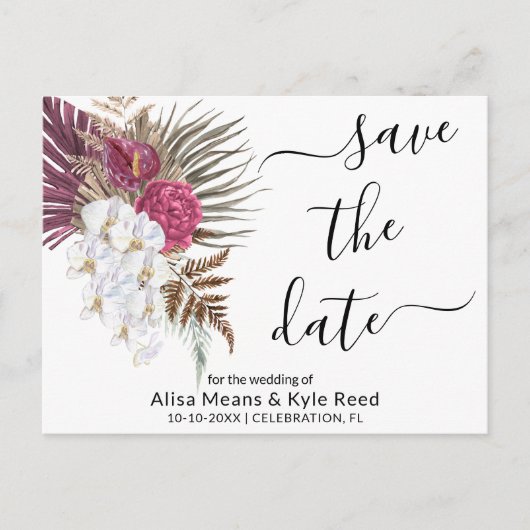 Modern Boho Orchids Floral Save the Date Ankündigungspostkarte (Vorderseite)