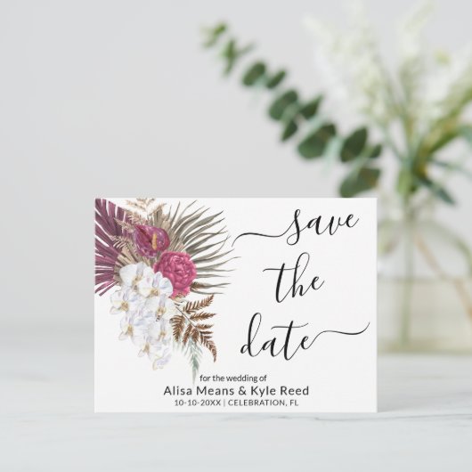 Modern Boho Orchids Floral Save the Date Ankündigungspostkarte (Stehend Vorderseite)