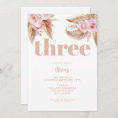 Modern Boho Pampas Floral 3. Geburtstag Einladung (Vorne/Hinten)