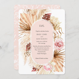 Modern Boho Pampas Grass Floral Arch Blush PInk Einladung