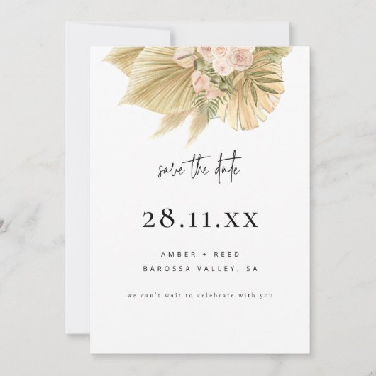 Modern Boho Pampas Grass Floral Save The Date (Vorderseite)