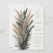 Modern Boho Pampas Grass Leaf Bouquet Wedding Einladung (Vorderseite)