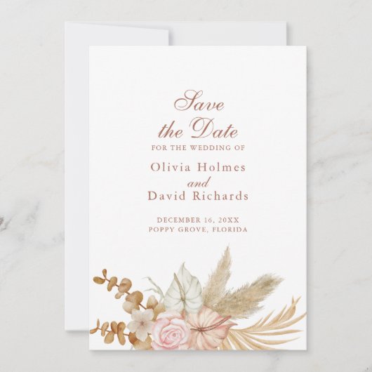 Modern Boho Pampas Grass Save the Date Card (Vorderseite)