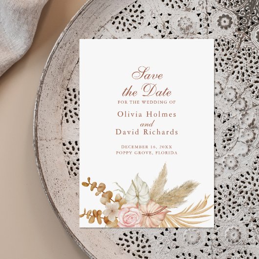 Modern Boho Pampas Grass Save the Date Card