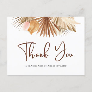 Modern Boho Pampas Grass Wedding Danke Postcar Postkarte