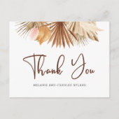 Modern Boho Pampas Grass Wedding Danke Postcar Postkarte (Vorderseite)