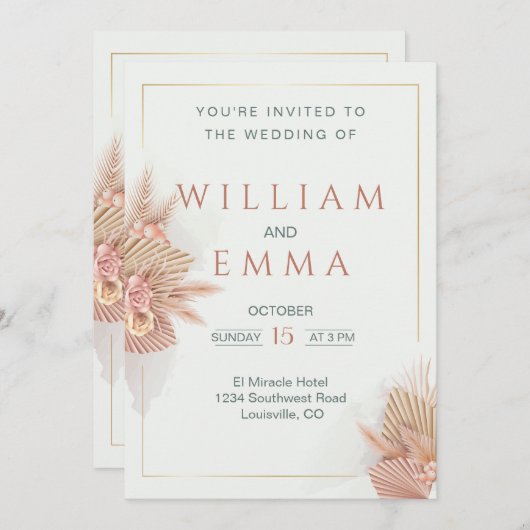 Modern Boho Pampas Grass Wedding Einladung (Vorne/Hinten)