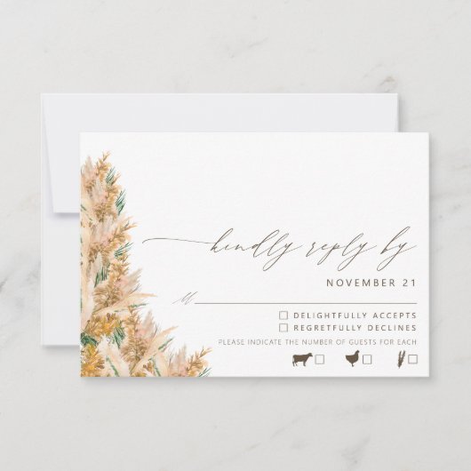 Modern Boho Pampas Grass Wedding RSVP Karte (Vorderseite)