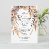 Modern Boho Pampas Grass Wreath Rustic Wedding Einladung (Stehend Vorderseite)