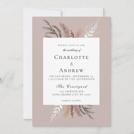 Modern Boho Pampasgras Hochzeitseinladung Einladung (Vorderseite)