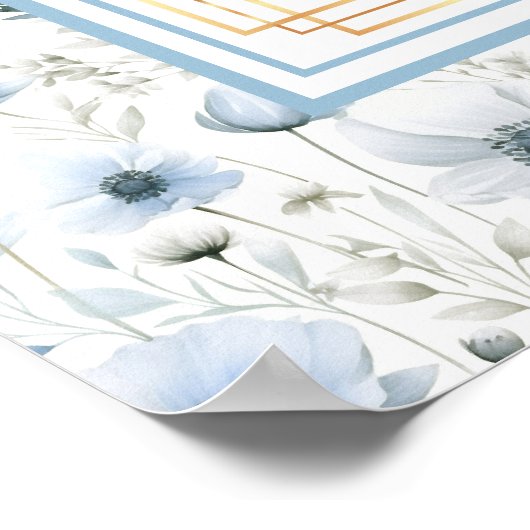 Modern Boho Pastel Blue Gold Glitzer Seekarte Poster (Ecke)