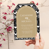 Modern Boho Pattern Foto Arch Gold Wedding Einladung